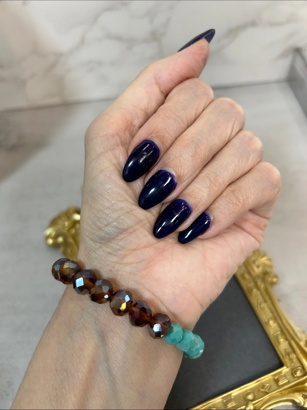 Erimish Turquoise and Amber Faceted Bead Stretch Bracelet with Gold Charm